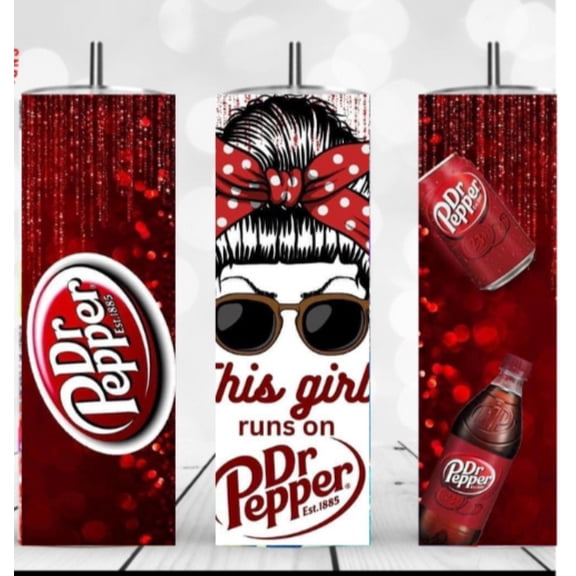 20oz Stainless Steel Tumbler with this girl and Dr Pepper theme