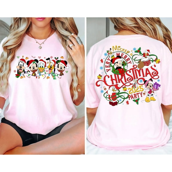 2-Sided Mickey's Very Merry Christmas Party 2025 Shirt, Disney Santa Mickey And Friends Group Christmas Lights Shirt
