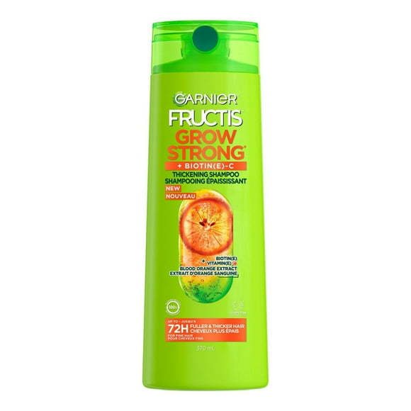 Garnier Fructis Grow Strong Thickening Shampoo for Fine Hair, with Vitamin C, 370 mL