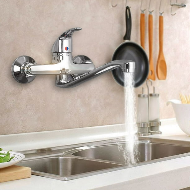 Wall Mount Bathroom Sink Faucet Cold Hot Water Mixer Tub Tap For