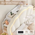 thumbnail image 4 of Hiphuta Queen Floating Bed Frame with Crown Storage Headboard, Velvet Upholstered Platform Bed with LED Lights & Charging Station, No Box Spring Needed, White, 4 of 7