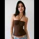 thumbnail image 5 of Camisola de Mujer, Top de Punto con Cuello Halter y Tirantes Finos Ajustables, Camiseta de Verano Sin Mangas 2025 Marrón L, 5 of 7
