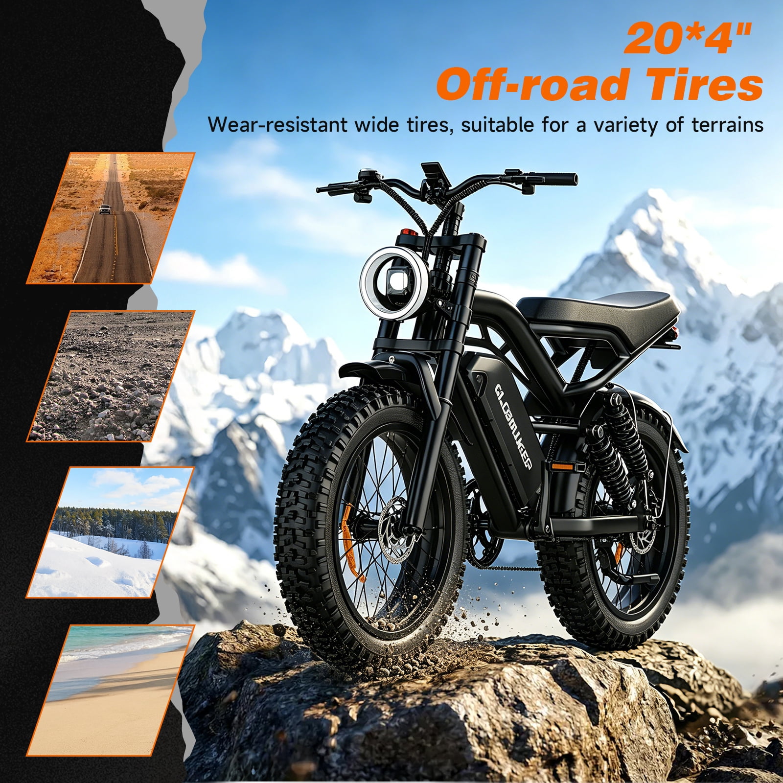 GlobalKeep Electric Mountain Bike for Adults, Peak 1500W Motor, 20"x4" Fat Tire E Bicycle, 48V/15.6Ah Battery UL2849