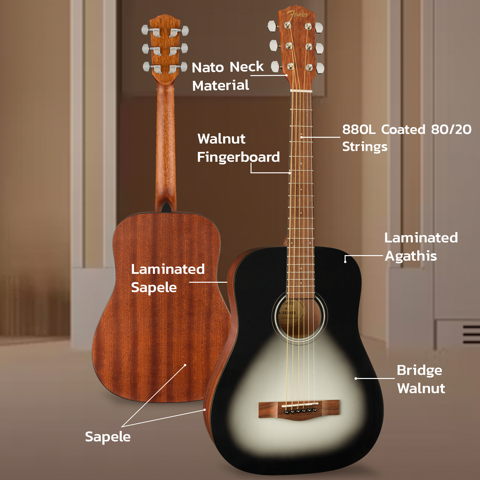 Fender FA-15 3/4-Scale Kids Steel String Acoustic Guitar - Moonlight Burst w/ Gig Bag