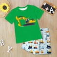 thumbnail image 2 of NOLDARES Toddler Baby Boy Clothes Summer Short Sleeve​ Diggers Trucks T-Shirt Tops Solid Color Shorts Set 2Pcs Casual Outfit(Green,3-4 Years), 2 of 5