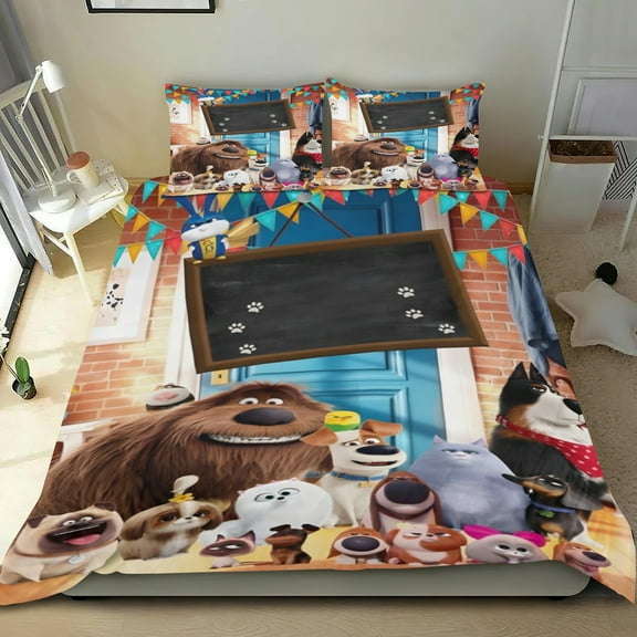 The Secret Life of Pets thin bedding set has an iconic print,One duvet cover and two pillowcases.35" x 75"（90*190cm）