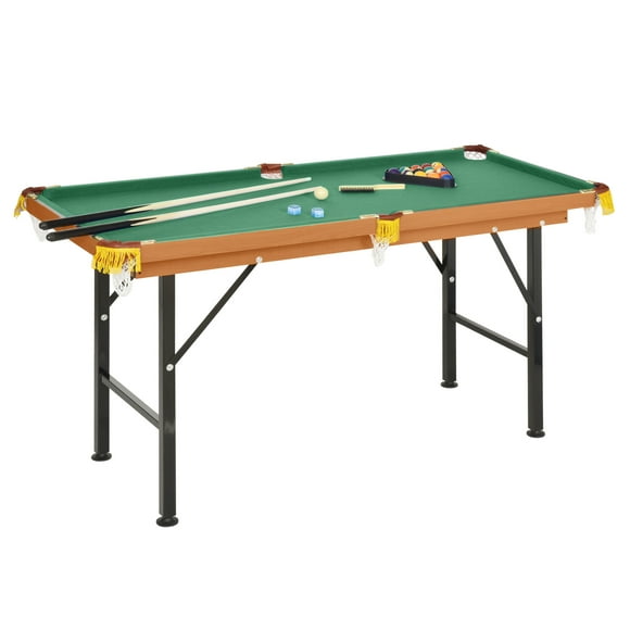 Soozier 54.3"L Portable Mini Billiard Table Free Standing Foldable with All Accessories Home Pool Game Table Includes Cues, Ball, Chalk, Rack, for Kids