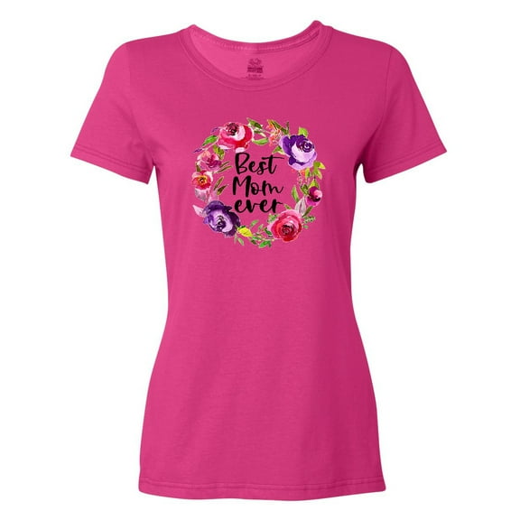 Inktastic Mother's Day Best Mom Ever with Floral Wreath Women's T-Shirt