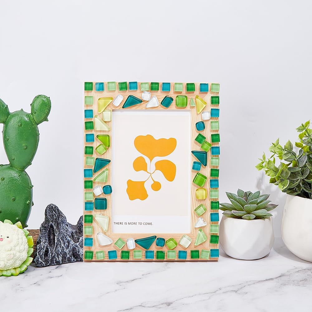 DIY Mosaic Photo Frame Kit Including 2 Sizes Unfinished Wood Photo Frame 200g Glass Mosaic Tiles Cups Plastic Glue Bottles Scraper Mosaic Supplies Crafts for DIY