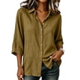 thumbnail image 5 of Dpjklzsn Women's Cotton Linen Button Down Shirt, 3/4 Sleeve Collared Blouse, Solid Color Loose Fit Casual Tunic Top, 5 of 8