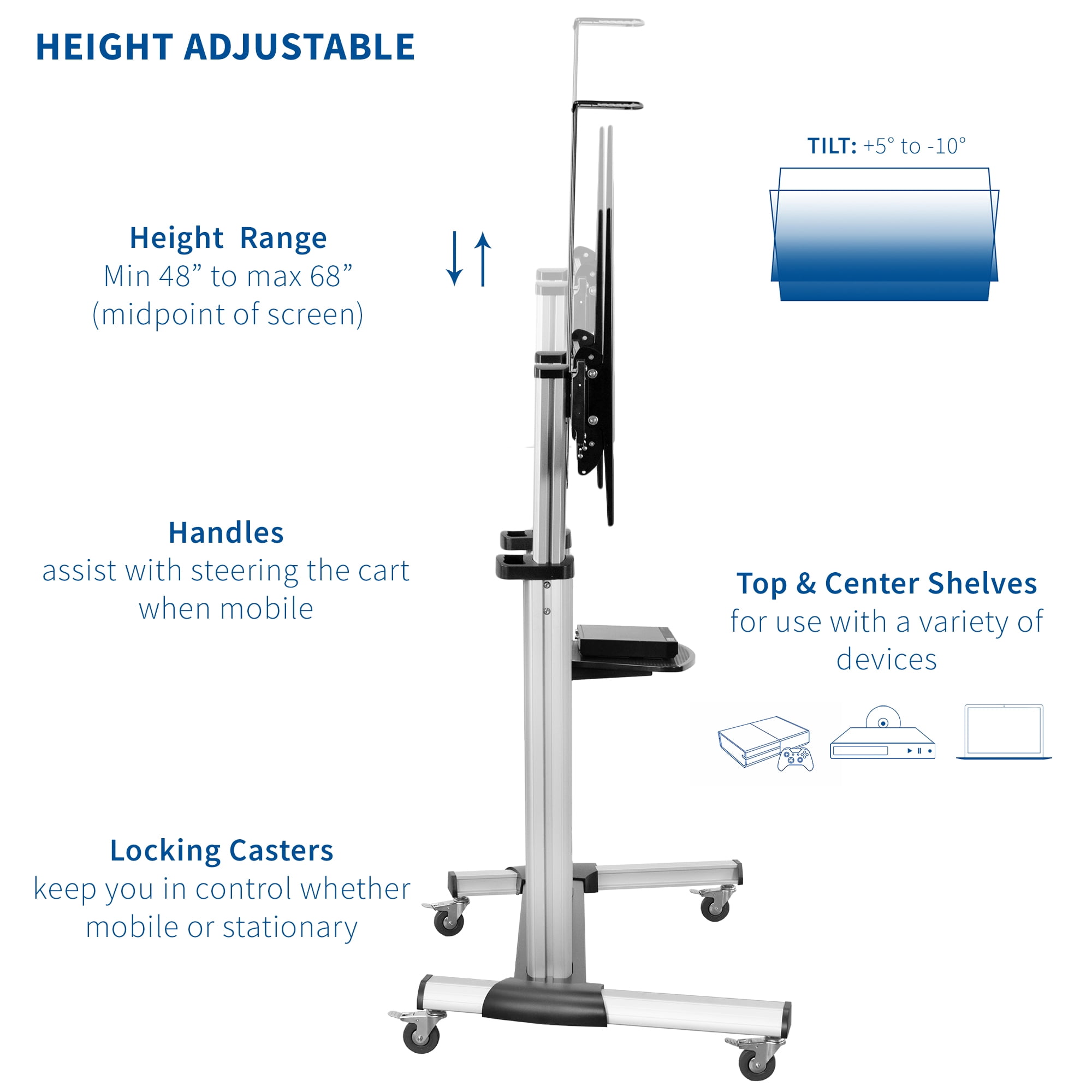 Ultra Heavy Duty Mobile Stand TV Cart Mount, Fits 32" to 100" Flat Screens