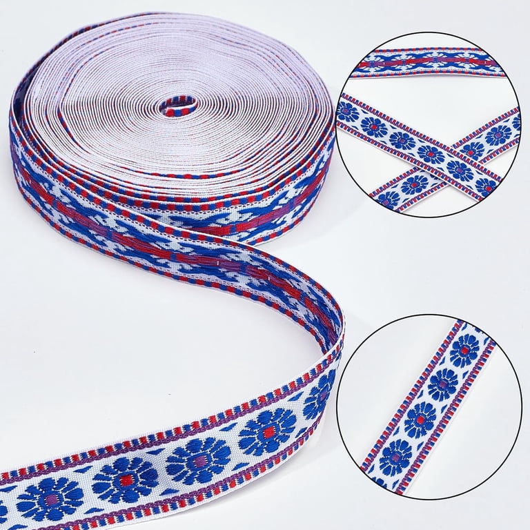 10.9 Yards Jacquard Embroidery Ribbon 1 Inch Wide Blue  display picture 1