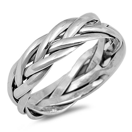 Men Women Sterling Silver 6mm 6mm Braided Wedding Band Engagement (Best Mens Engagement Rings)