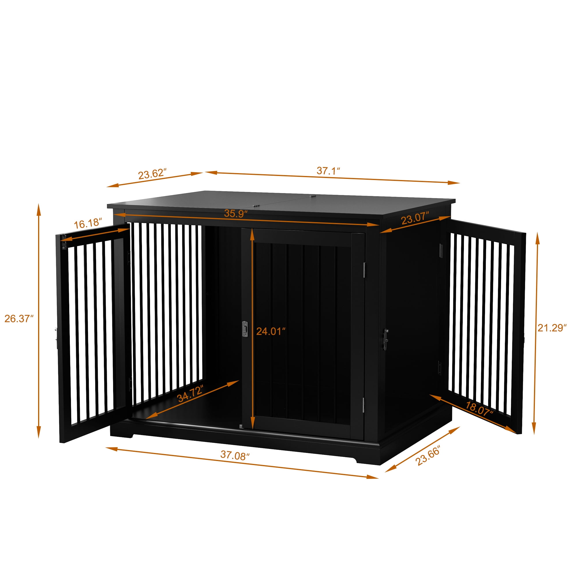 Furniture Style Dog Crate with Cushion, Dog Kennel Medium, Pet Crates, Dog Cage for Small and Medium Dogs, Decorative Dog Kennel with Flip-top Plate, Chew-Proof Metal Bars, Black