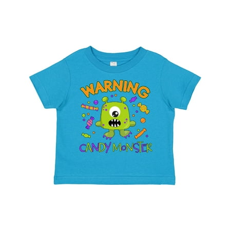 

Inktastic Warning Candy Monster with Candy and Cute Green Monster Gift Toddler Boy or Toddler Girl T-Shirt