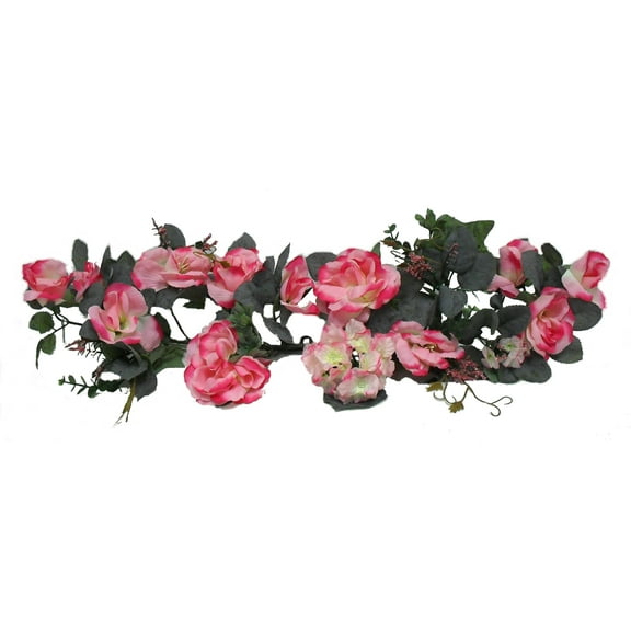 Off-White Barbie Pink Rose Pink Rose Hydrangea 28in Artificial Polysilk Fake Flower Crinkle Swag for Craft Bouquet Arrangement Ceremony Wedding Arch Floral Wall Aisle Decor (Cream Fuchsia, Set of 2)