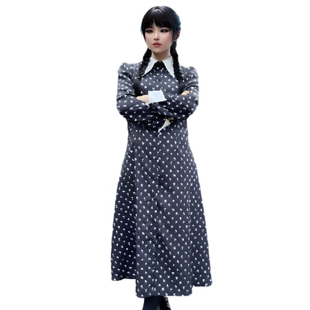 Wednesday Costume Addams Long Sleeve Peter Pan Collar Black Dress for Women