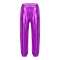 thumbnail image 5 of Aislor Girls Jazz Dance Outfit Mock Neck Short Sleeve Sequins Metallic Back Invisible Zipper Crop Top with Pants Purple 8, 5 of 7