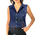 thumbnail image 2 of GXIPO Women's Sleeveless Blouses Stripe Button Down Shirts Collared Tank Top V Neck Work Shirt Navy S, 2 of 6