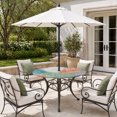 thumbnail image 2 of Round Outdoor Tablecloth with Umbrella Hole and Zipper, Orange Green Blue Palm Leaves Tablecloth with Elastic Waterproof, Summer Tropical Botanical Patio Table Covers for 36" - 44" Pool Tables, 2 of 9