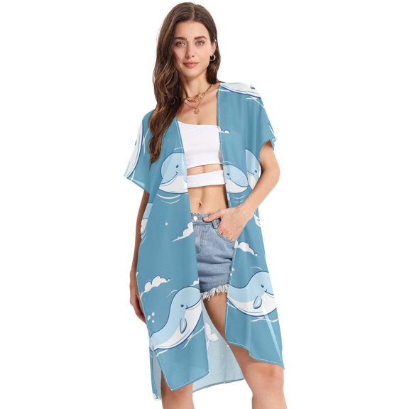 Beach Vacation Clothes Kimono Cardigan Loose Swimsuit Cover Up for Women Swimming Whales S
