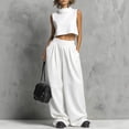 thumbnail image 5 of Trendy Outfits for Women 2 Piece Sleeveless Turtleneck Tank Crop Top & Wide Leg Baggy Pants Set with Pockets (M, White), 5 of 6