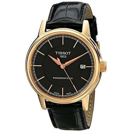 Tissot Men's Carson 40mm Black Leather Band Rose Gold Plated Case Automatic Watch T085.407.36.061.00