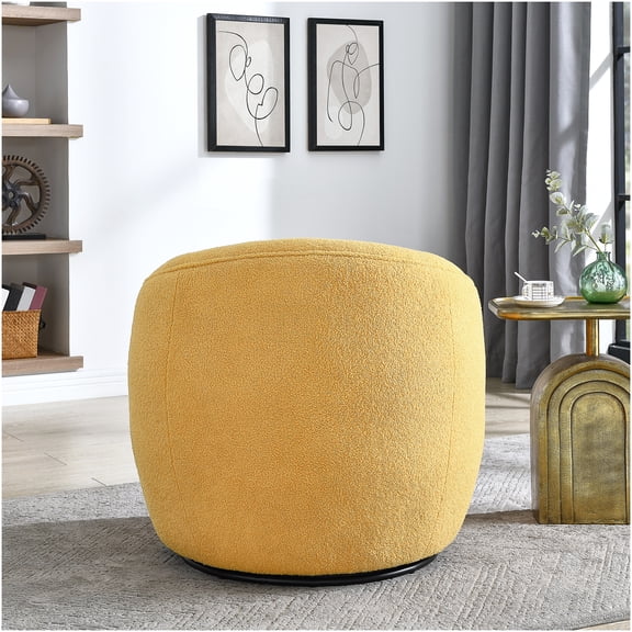 Yellow 360 Swivel Accent Barrel Chair with Plush Teddy Sherpa Upholstery for Living Room