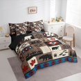 thumbnail image 2 of Castle Fairy Vintage Cabin Patchwork Bear Deer King Bedding 7pcs,Tribal Arrow Maple Fish Paw Print King Bed in a Bag,Brown Red Blue,Black Reversible, 2 of 7