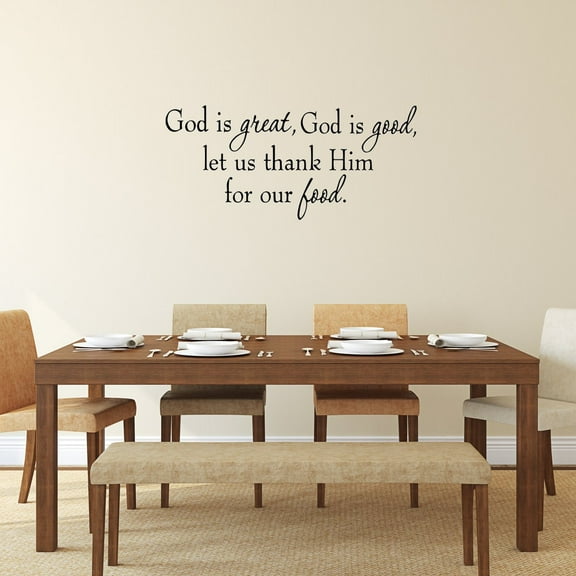 VWAQ God is Great, God is Good, Let Us Thank Him For Our Food Matte Black Vinyl Wall Decal (10"H x 22"W)