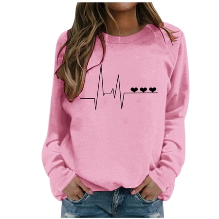 FYEGRE Pullover Women s Sweatshirt Letters Print Long Sleeve Crew Neck Jumper Autumn Winter Women Letter Print Loose Casual Top Sports Streetwear Sweatshirts Pink XXL