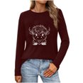 thumbnail image 1 of Tawop T-Shirts pour Femmes Col Rond Manches Longues Décontracté Imprimé Vin TTG, 1 of 3