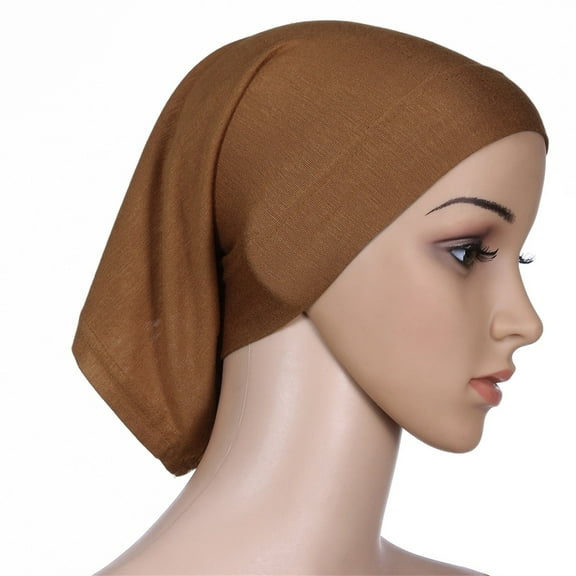 HuangHuanChen Women's Muslim Hijab Cap Soft Solid Color Short Cotton Head Cover Under Scarf Shawl Turban Hat Gold