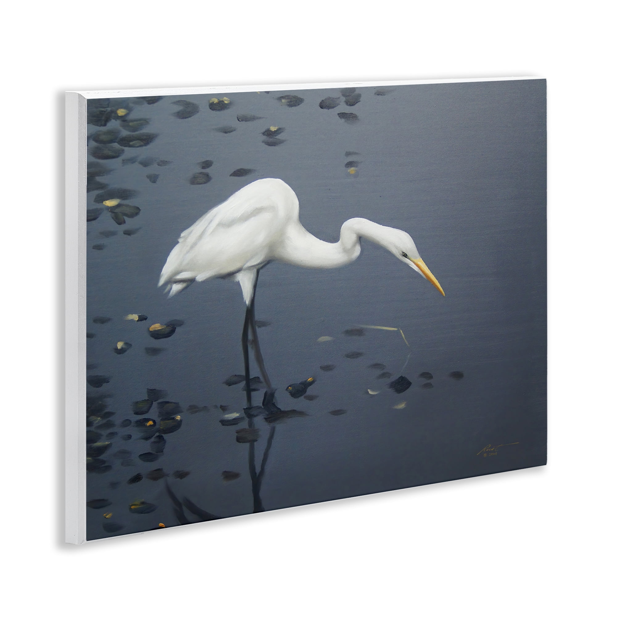 Stupell Industries Graceful Egret in Lake Animals & Insects Painting Unframed Art Print Wall Art, 14 x 11