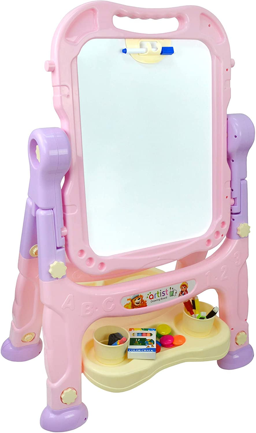 JIMMY'S TOYS  2-1 Double Sided Chalk Board and White Board - Drawing Easel Includes Dry Erase Markers, Magnets, Chalk, Eraser