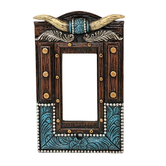 BestGiftEver Cowboy Rocker Switch Plate – Faux Horns & Tooled Leather Rustic Western Decor
