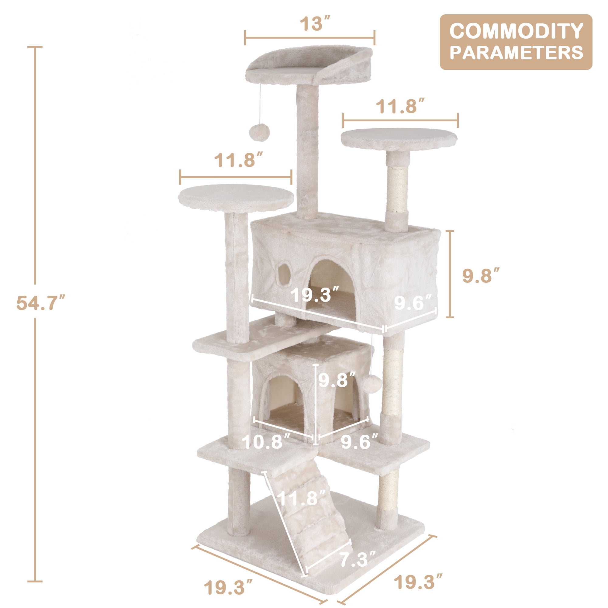 CL.HPAHKL 54in Cat Tree Tower, Multi-Level Cat Tower Furniture Activity Center with Platform Scratching Posts Stand House Condo and Toy, Cat Condos for Indoor Cats Kitten Activity Relaxing, Beige