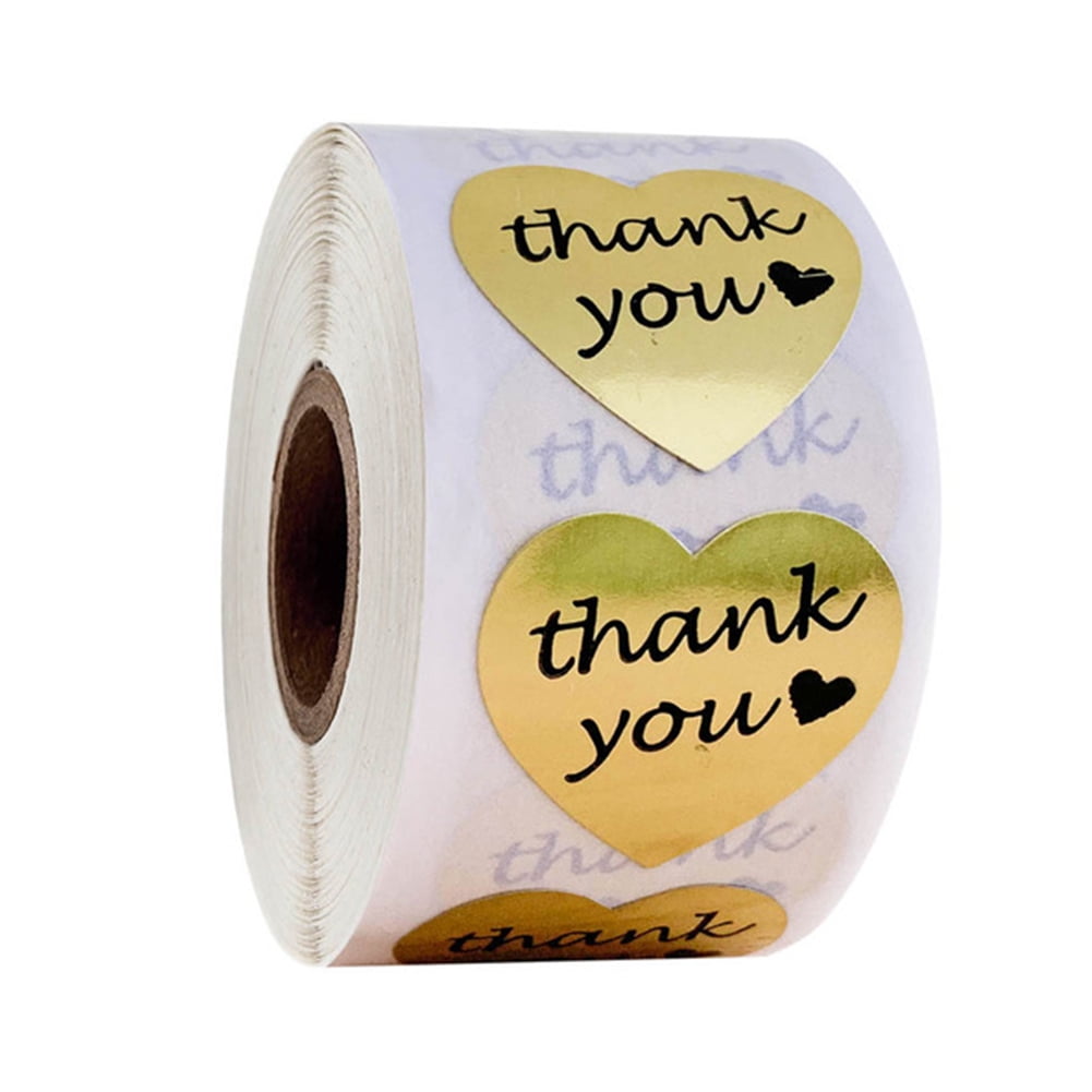 MEGAWHEELS Thank You Stickers Cute Gold Foil Labels Heart Shape ...