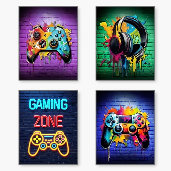 Aingg Cool Gaming Room Poster, Video Game Poster, Game Room Sign Posters, Gaming Rooms Decor Kids Games Rooms Bedroom for Boys (Unframedinch, 4pcs)