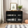 thumbnail image 3 of 40.94" Modern Three-door Cabinet, Storage Rack with Two-tier, Fir Cabinet Top, Glass Doors, Storage Cabinet for Entryway, Living Room, Home Office, Dining Room, 3 of 9