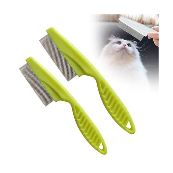 Saluqifa 2Pcs Pet Comb, 2024 Upgraded Dog Combs for Grooming Dogs, Multifunctional Flea Brush for Dogs, Dog Comb for Knots Crust Floating Hair Tangle Fleas (Green)