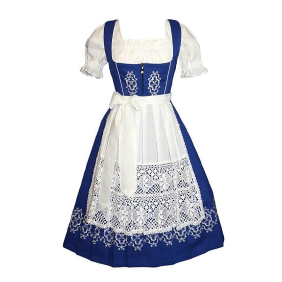 Dirndl Trachten Haus 3 Piece Long German Oktoberfest Dirndl Cotton Dress for Womens and Girls - Blue