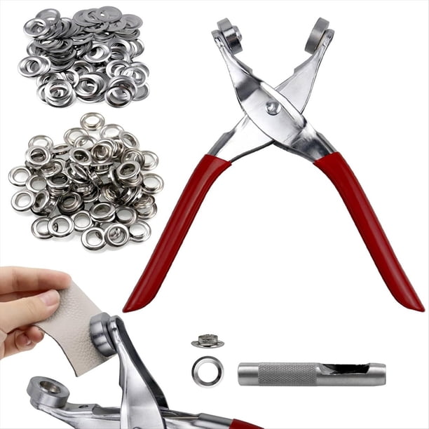 Kit de Herramientas para Ojales de 1/2 Pulgada, Kit para Ojales, Alicates para Perforar con 200 Ojales de Metal Plateado para , Cinturones, Zapatos, Tela