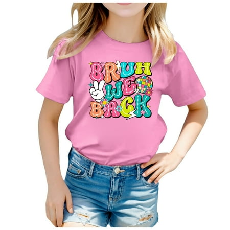 

Girls Shirts 5T Children Back To School Season Graphic Print Round Neck Short Sleeve Tee Summer Casual T Shirt Sweatshirts T-Shirts Pink-a 160