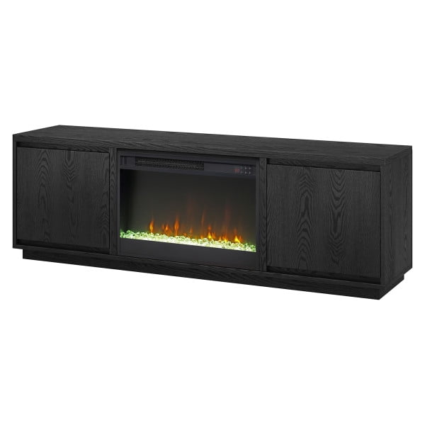 Presque Rectangular TV Stand with 26" Crystal Fireplace for TV's up to 75" in Black Grain