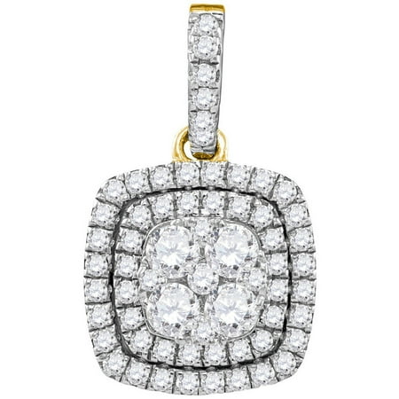 - 14kt Yellow Gold Womens Round Diamond Square Pendant 7/8 Cttw