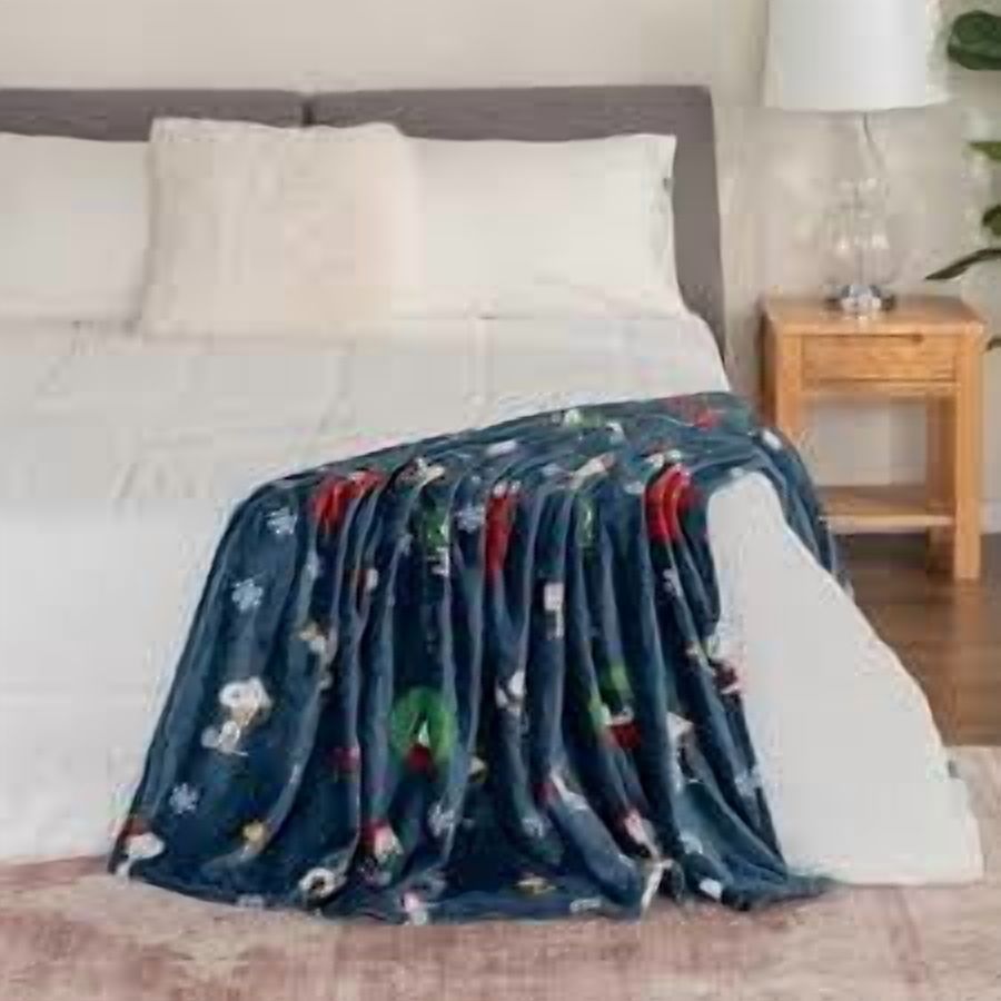 Berkshire Blanket Peanuts Heavyweight Christmas Blanket,VelvetLoft Cute Character Snoopy Plush Bed Blanket,Peanuts Best Chirstmas Icons Opened Up Navy,60 in x 70 in (Official Peanuts Product)