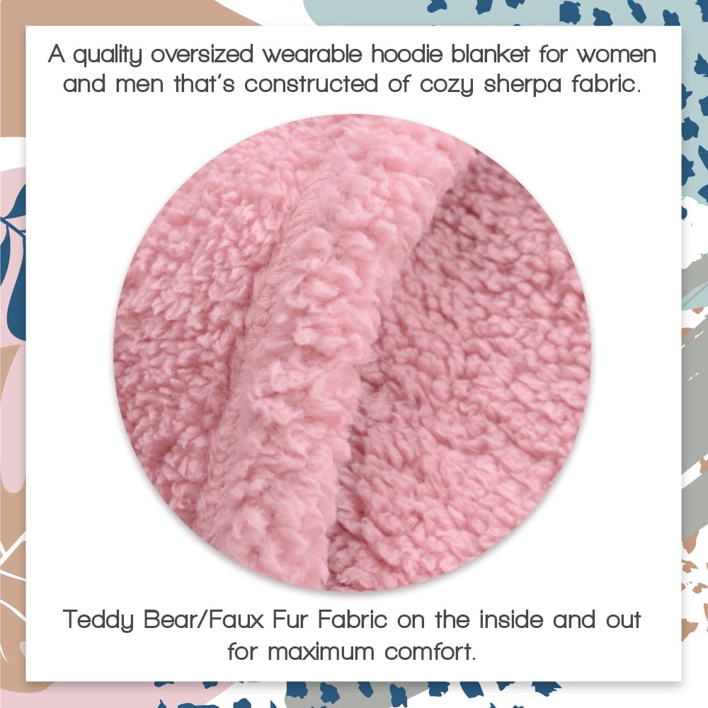 Tenby Wearable Blanket with Sleeves for Women and Men, Oversized One Size Sherpa Blanket Hoodie Sweatshirt with Front Pocket, Foldable Portable Travel Pillow with Handle and Trolley Straps, Pink
