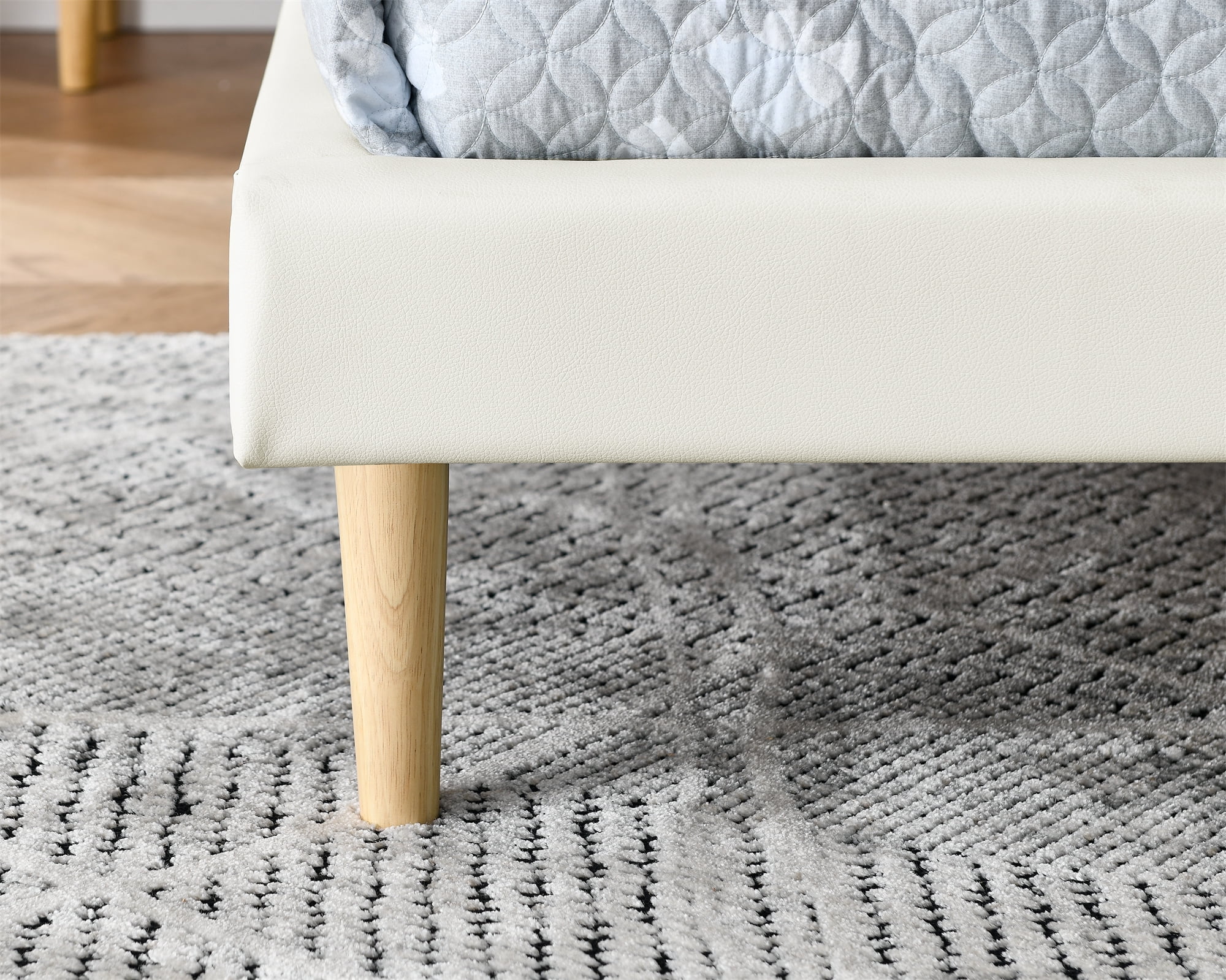 BSHTI King Size Faux Leather Platform Bed Frame with Wood Slats – Waterproof & Easy to Clean, Sturdy Solid Wood Construction, No Box Spring Needed, Under-Bed Cleaning Access, White