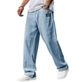thumbnail image 2 of Men's Casual Linen Embroidered Pants, Drawstring Elastic Waist Loose Fit Comfortable Pocket Trousers for Spring Summer,Light Blue,L, 2 of 7